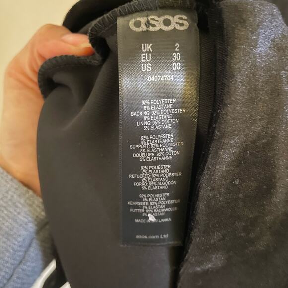 ASOS Dress Women's 2 Black Night Velvet Asymmetric Bandeau Neck Mini Lined Zip - Picture 9 of 11